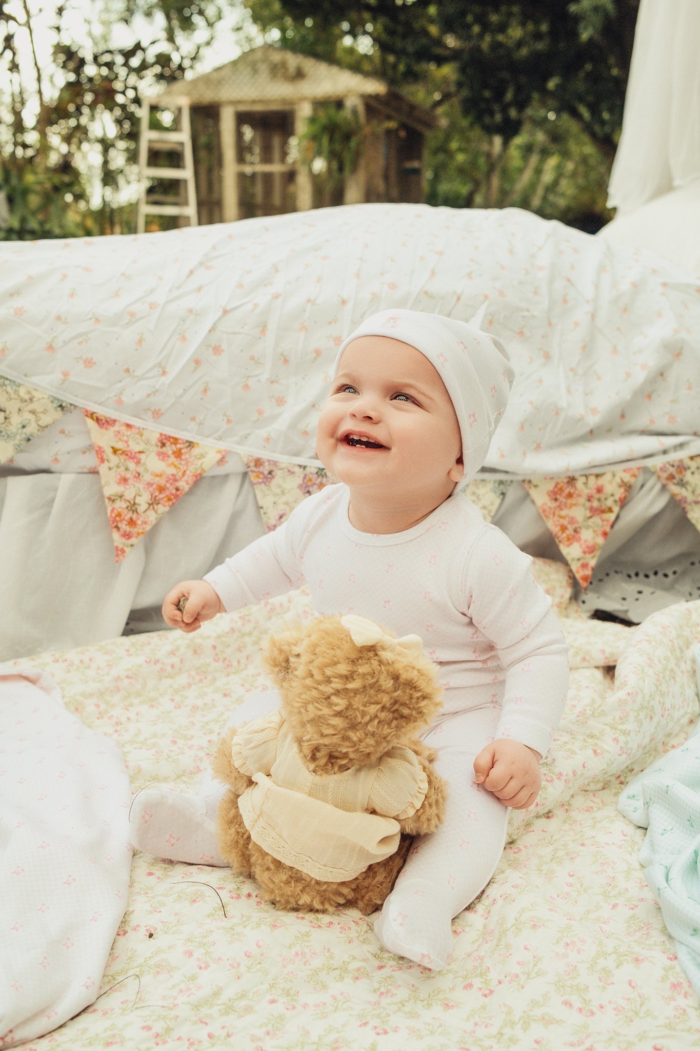 LAMOUR LOU PINK CHECKED CHERRY FOOTIE + BEANIE