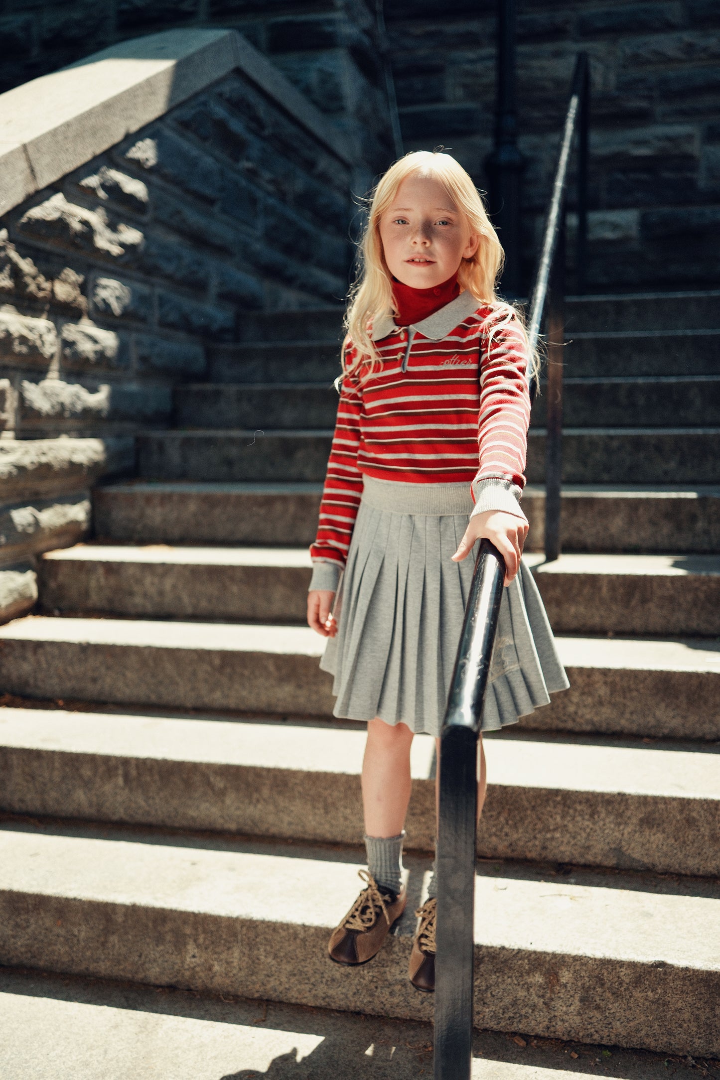 COTTIER RUBY/GREY TRIM STRIPED KNIT POLO SHIRT