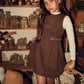 BACE COLLECTION BROWN DENIM EMBROIDERED PLEAT JUMPER