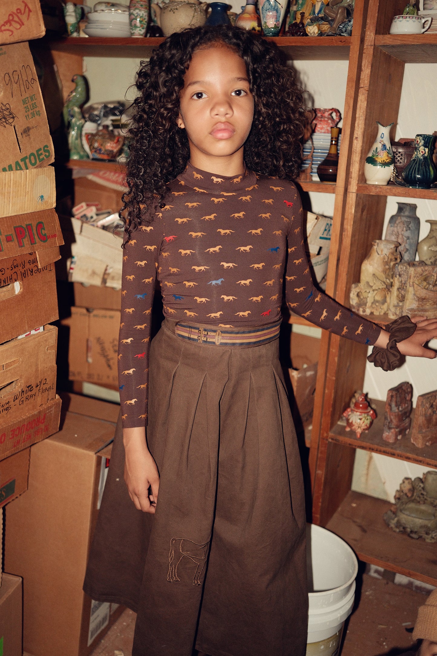 BACE COLLECTION BROWN HORSE PRINT TURTLENECK
