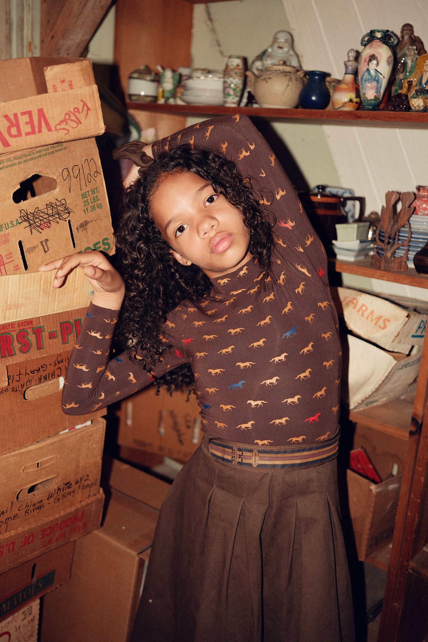 BACE COLLECTION BROWN HORSE PRINT TURTLENECK