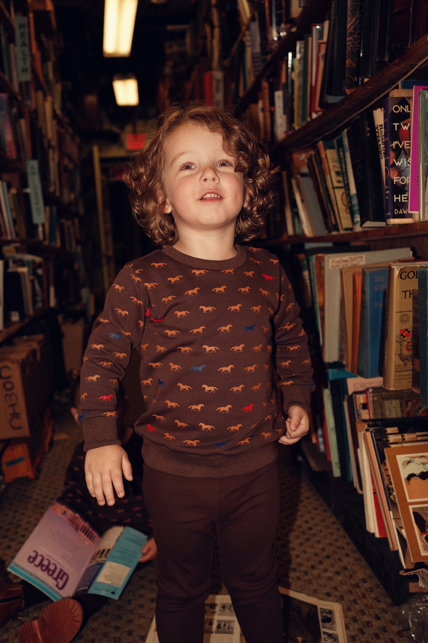 BACE COLLECTION BROWN/BLUE HORSE PRINT SWEATSHIRT SET