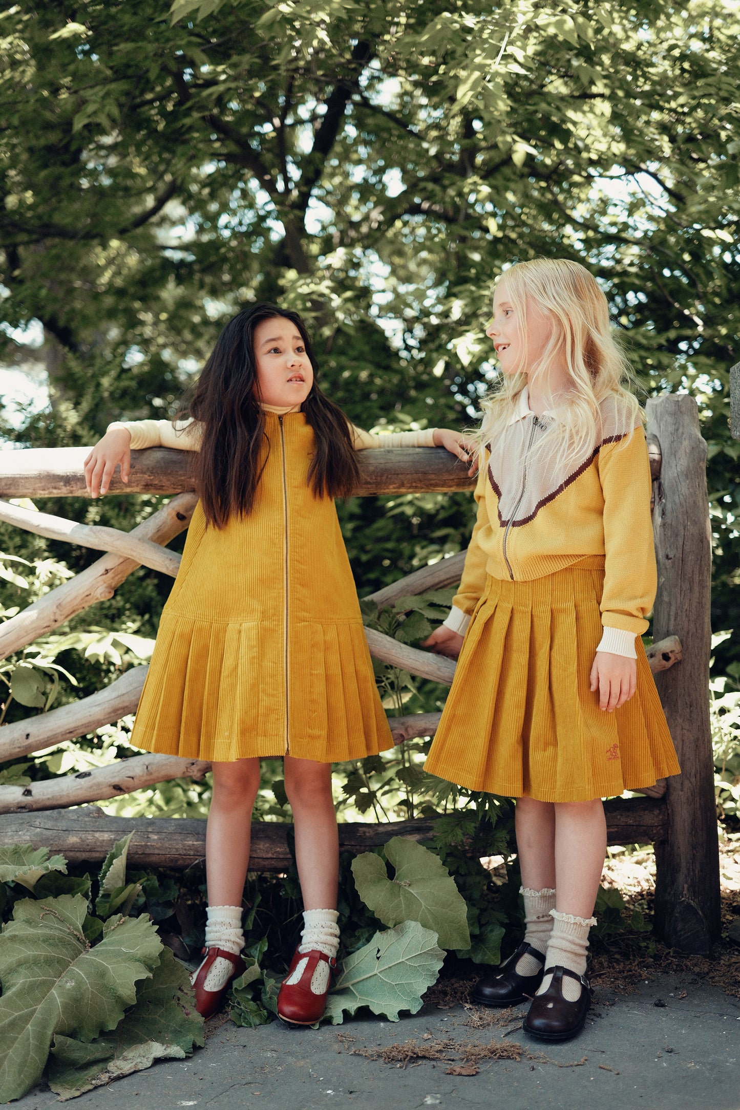 COTTIER MUSTARD CORDUROY PLEAT SKIRT
