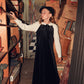 BACE COLLECTION BLACK/IVORY PUFF SLEEVE VELVET TRIM MAXI DRESS