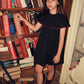 BACE COLLECTION NAVY WOOL VELVET TRIM DRESS