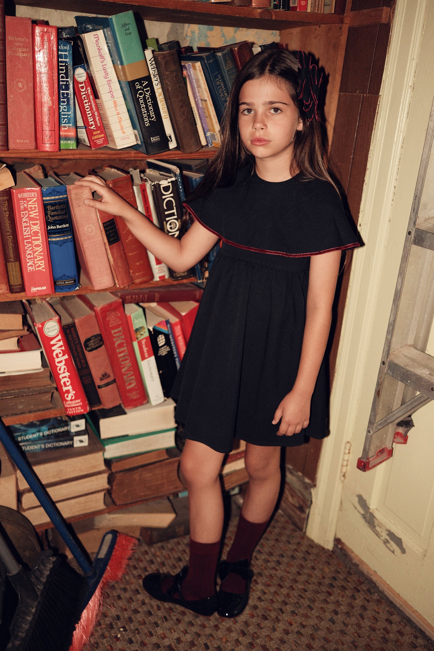 BACE COLLECTION NAVY WOOL VELVET TRIM DRESS