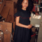 BACE COLLECTION NAVY WOOL VELVET TRIM DRESS