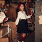 BACE COLLECTION NAVY WOOL VELVET TRIM SKIRT