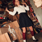BACE COLLECTION NAVY WOOL VELVET TRIM SKIRT