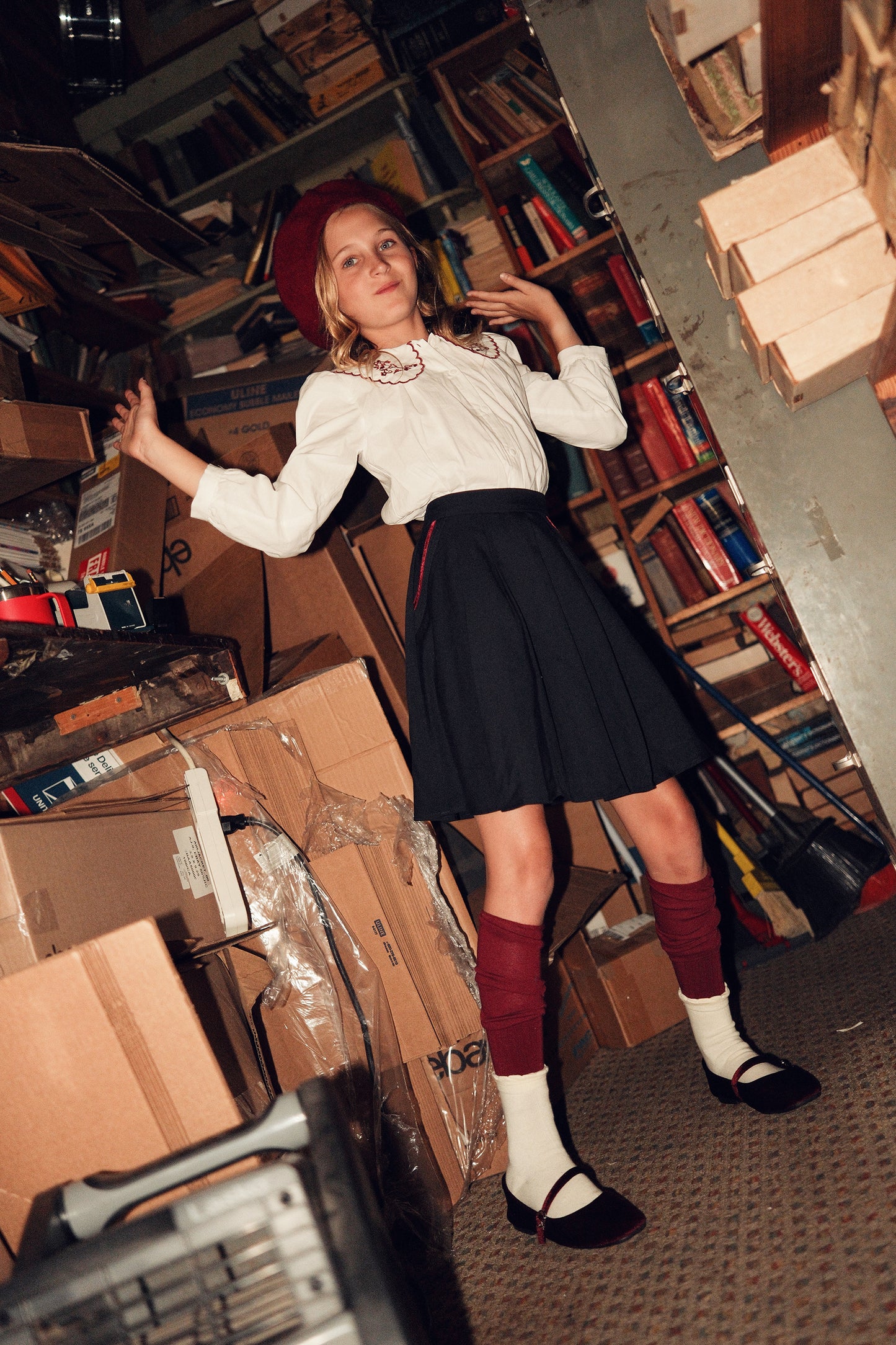 BACE COLLECTION NAVY WOOL VELVET TRIM SKIRT