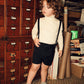 BACE COLLECTION NAVY LEATHER DETAIL SUSPENDER SHORTS