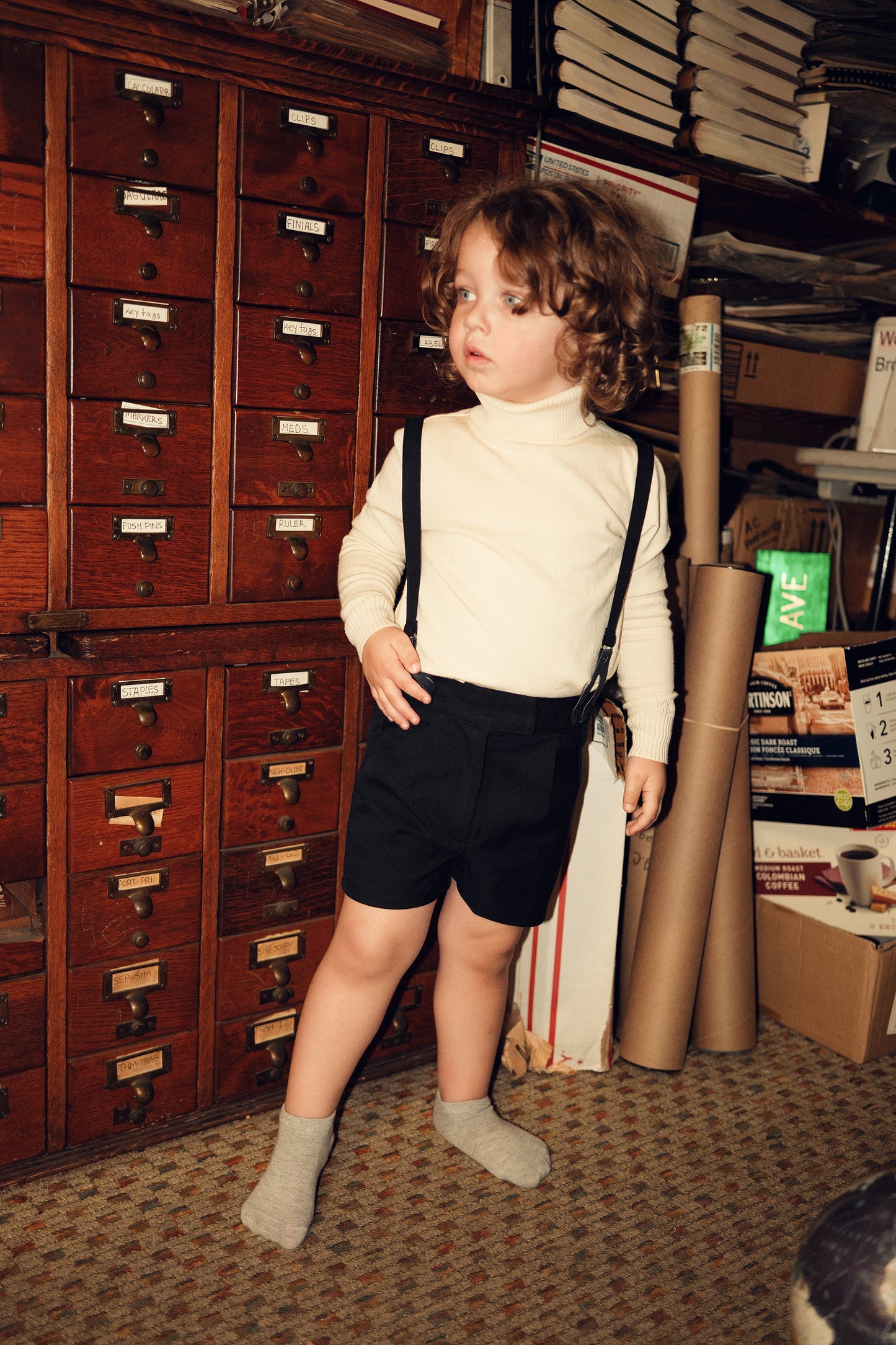 BACE COLLECTION NAVY LEATHER DETAIL SUSPENDER SHORTS