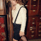 BACE COLLECTION NAVY LEATHER DETAIL SUSPENDER SHORTS