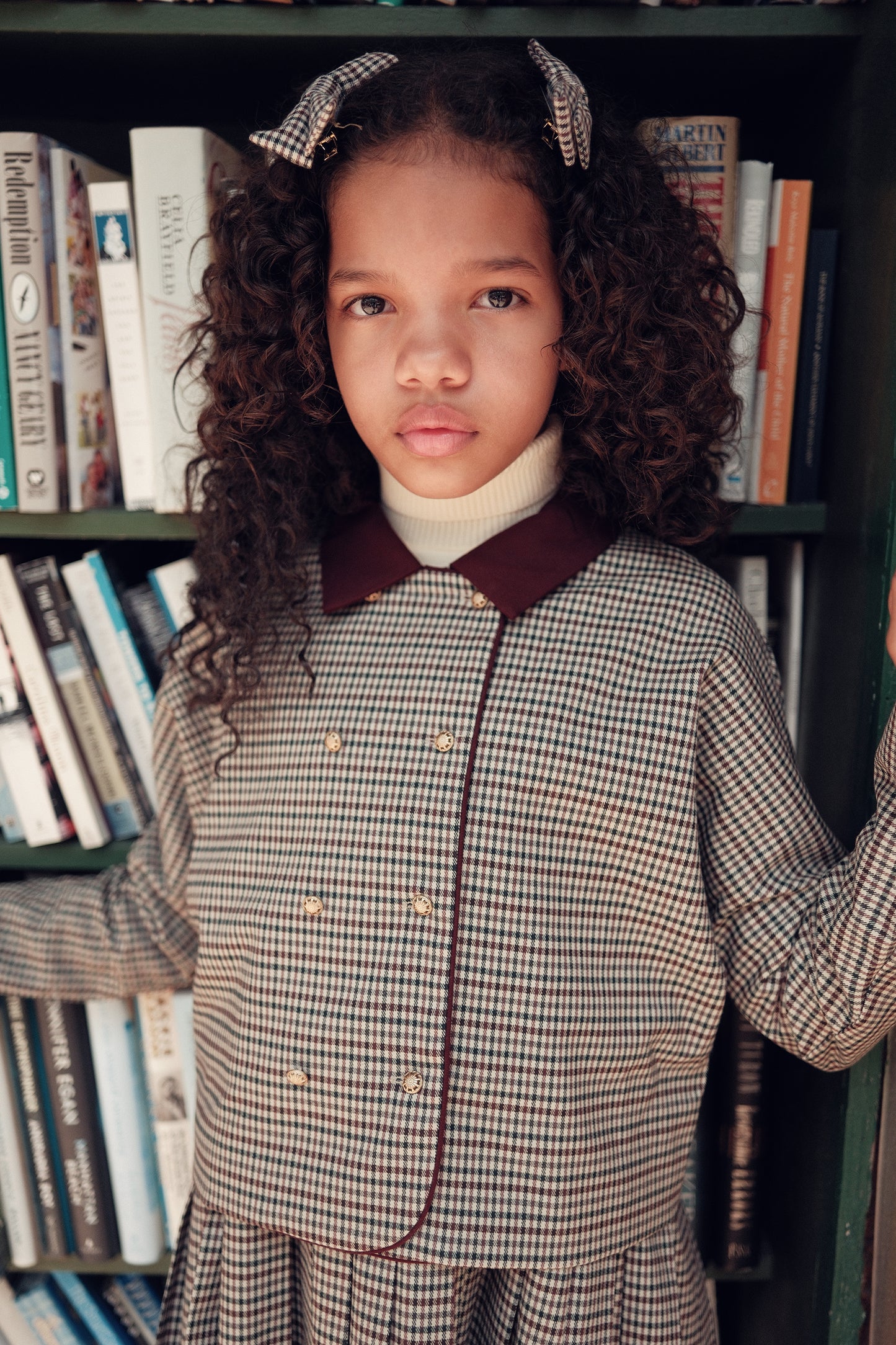 BACE COLLECTION BURGUNDY CHECKED WOOL SWING BLAZER