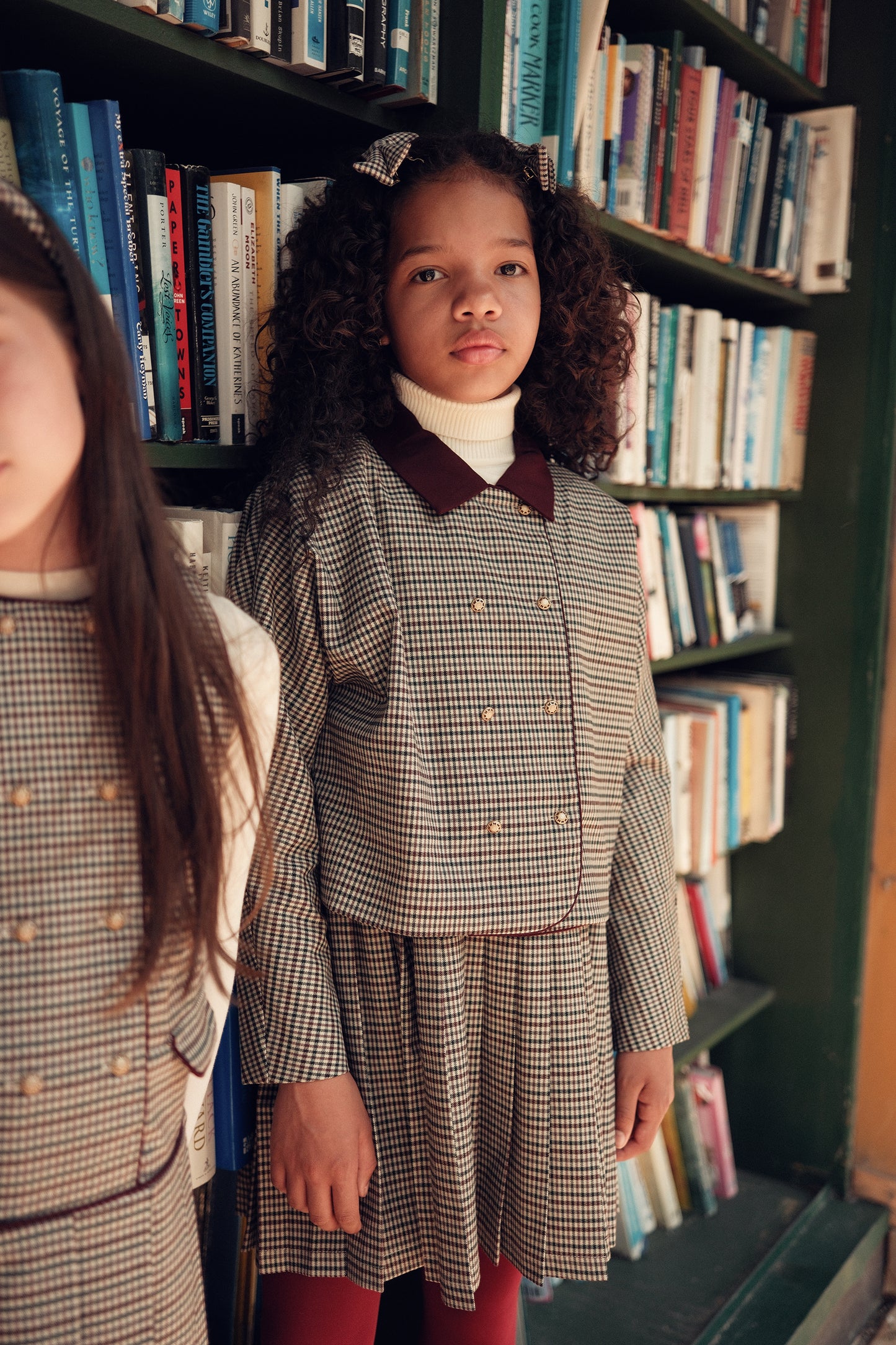 BACE COLLECTION BURGUNDY CHECKED PLEAT SKIRT