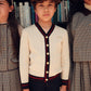 BACE COLLECTION CREAM CABLE KNIT STRIPE TRIM CARDIGAN
