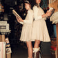 BACE COLLECTION OATMEAL WOOL WAISTED FLARED SKIRT