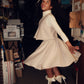 BACE COLLECTION OATMEAL WOOL WAISTED FLARED SKIRT