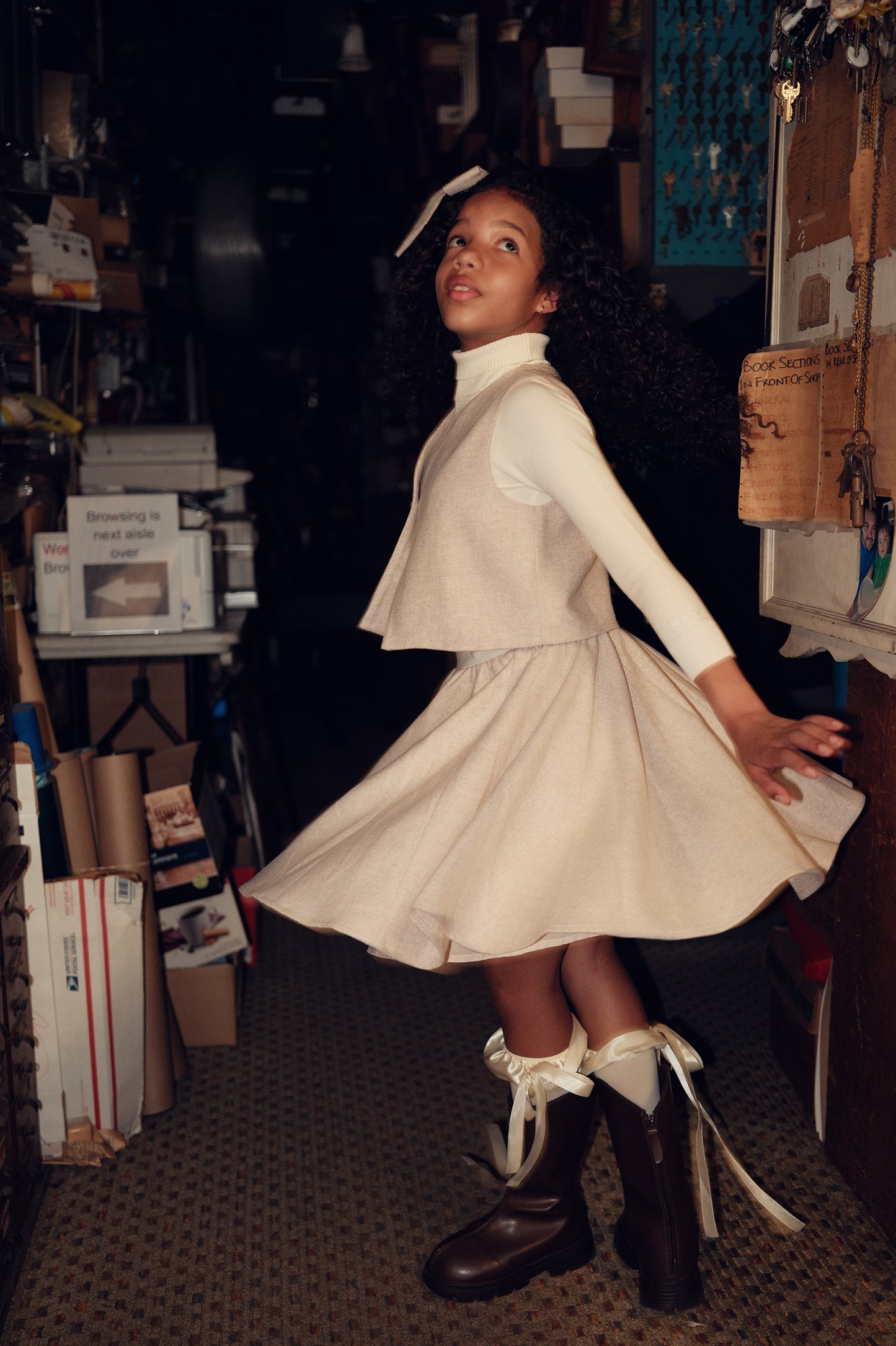 BACE COLLECTION OATMEAL WOOL WAISTED FLARED SKIRT