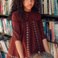 BACE COLLECTION BURGUNDY EMBROIDERED COLLAR DRESS