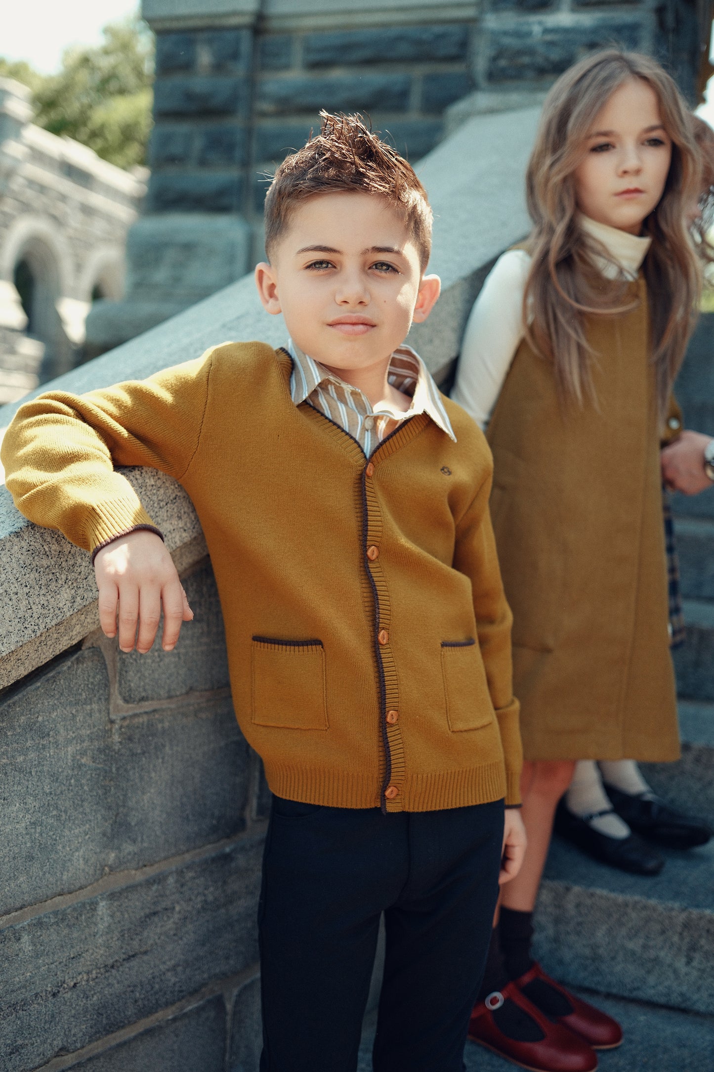 COTTIER MUSTARD/BLACK TRIM POCKET KNIT CARDIGAN
