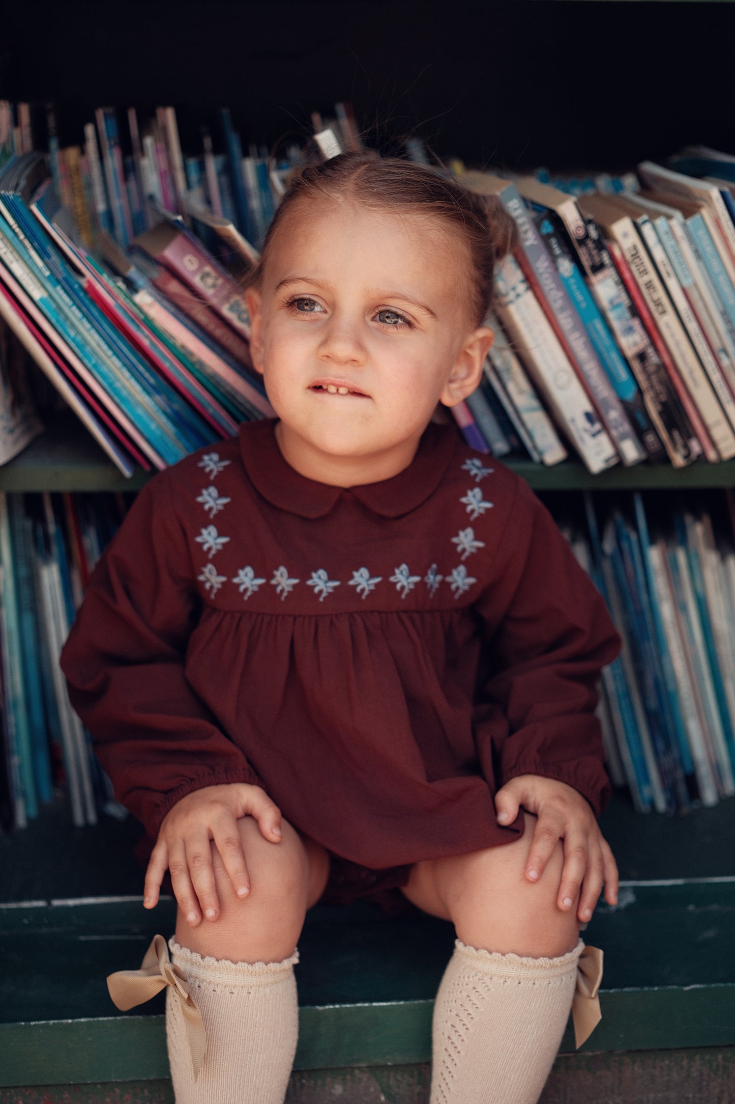 BACE COLLECTION BURGUNDY EMBROIDERED COLLAR ROMPER