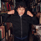 BACE COLLECTION BLACK FUR ZIP UP SWEATSHIRT