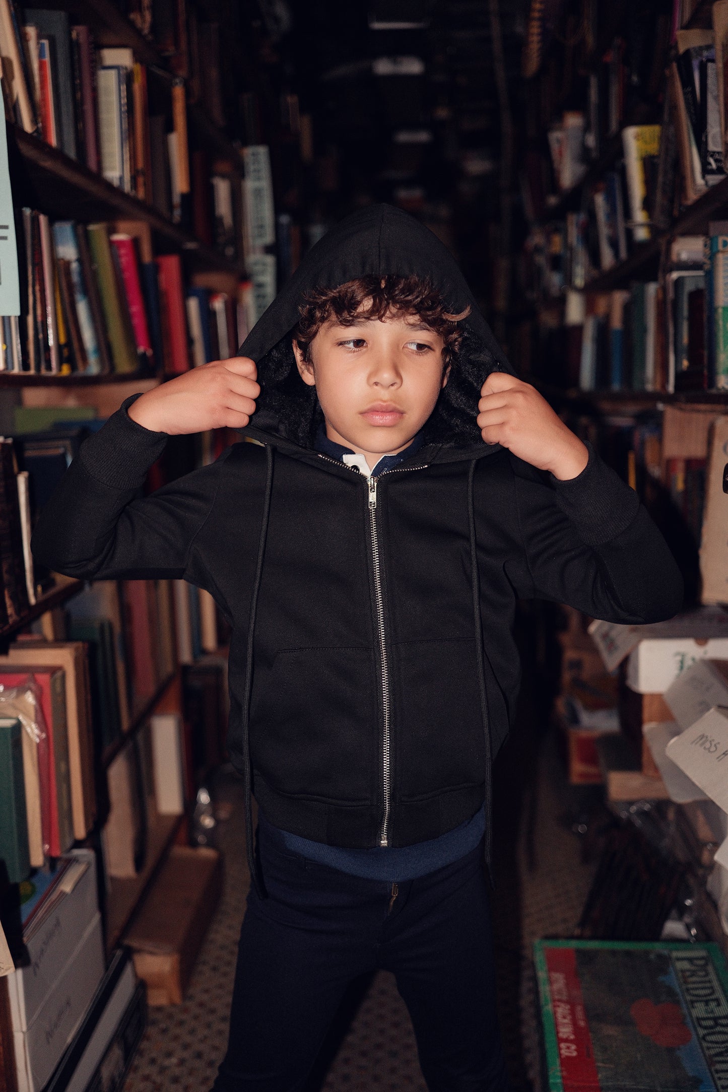 BACE COLLECTION BLACK FUR ZIP UP SWEATSHIRT