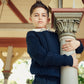 COTTIER NAVY CABLE KNIT SWEATER