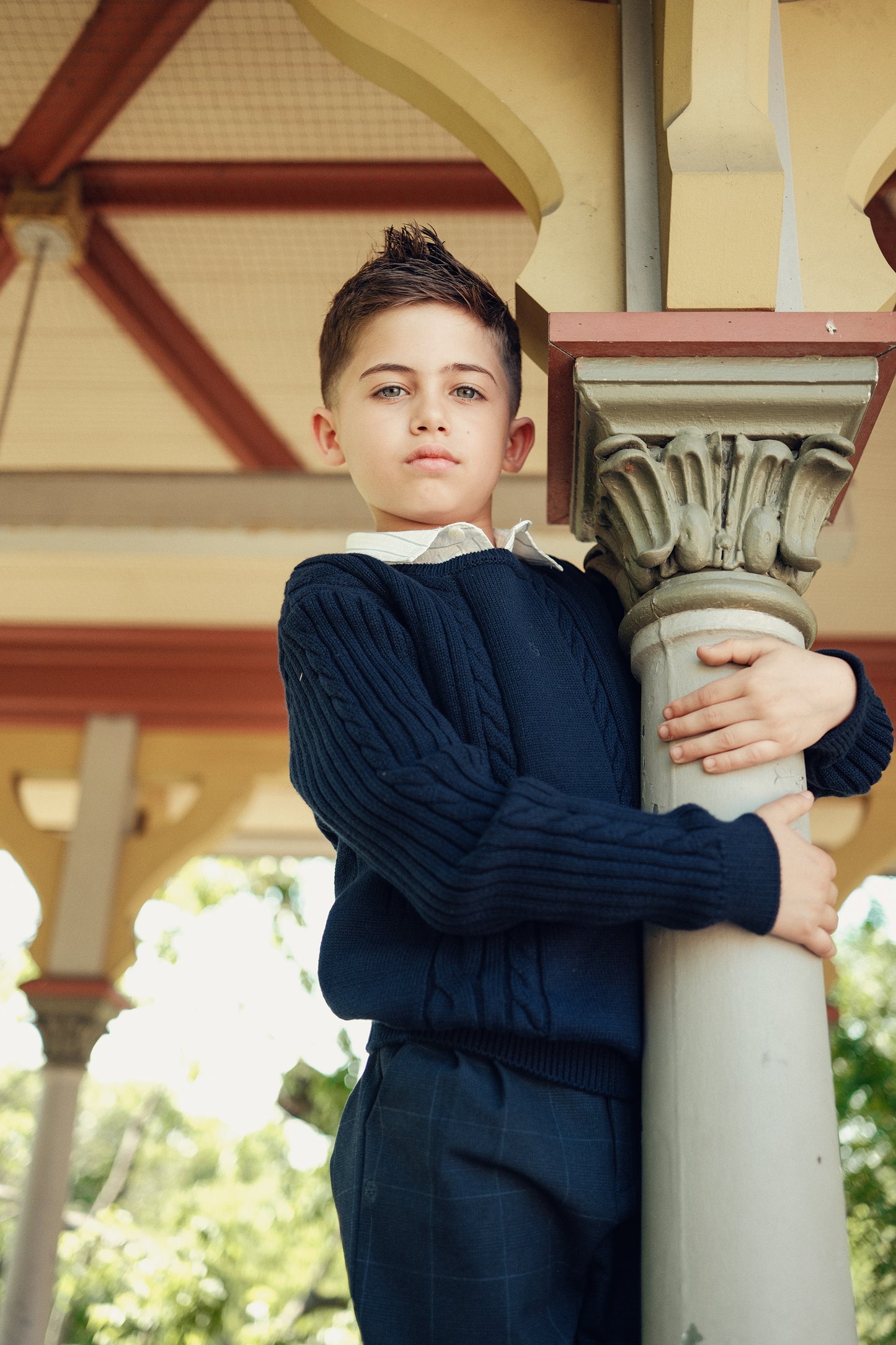 COTTIER NAVY CABLE KNIT SWEATER
