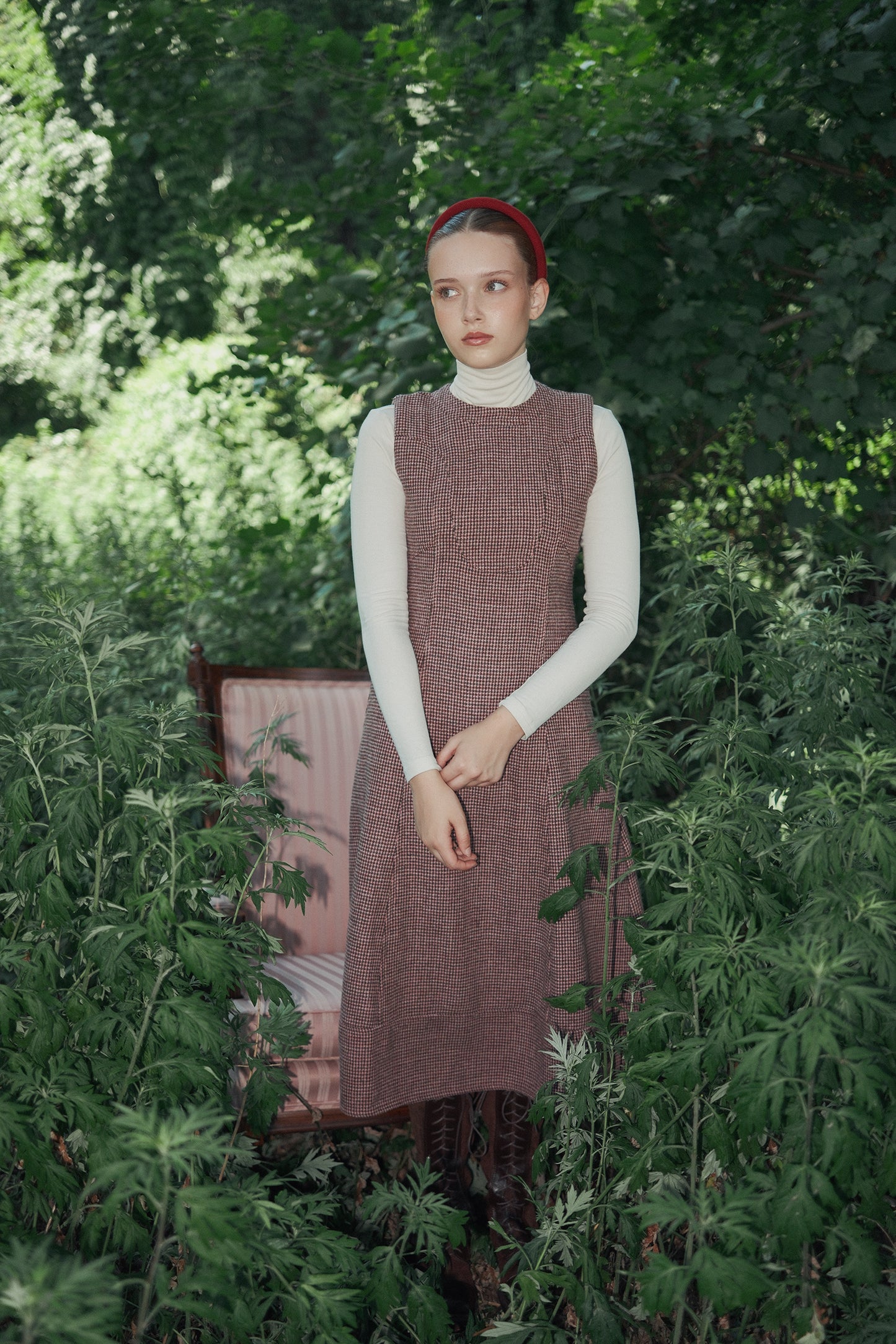 VALENTINA BURGUNDY WOOL SEAM DETAILED DRESS