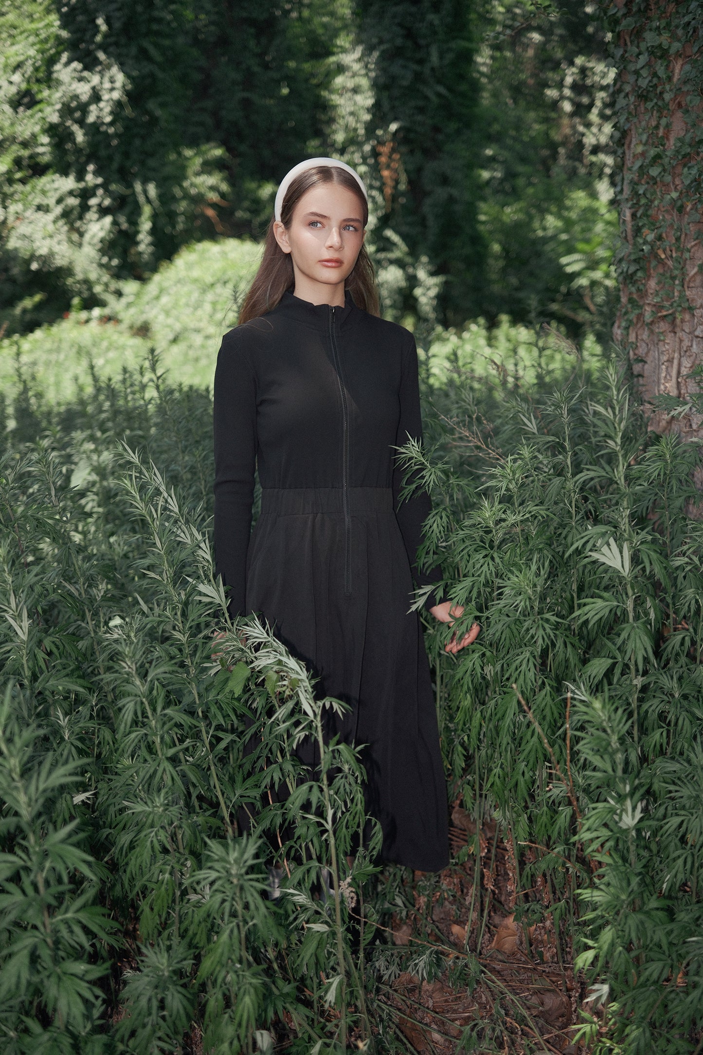 VALENTINA BLACK DENIM/SWEATSHIRT ZIPPER DRESS