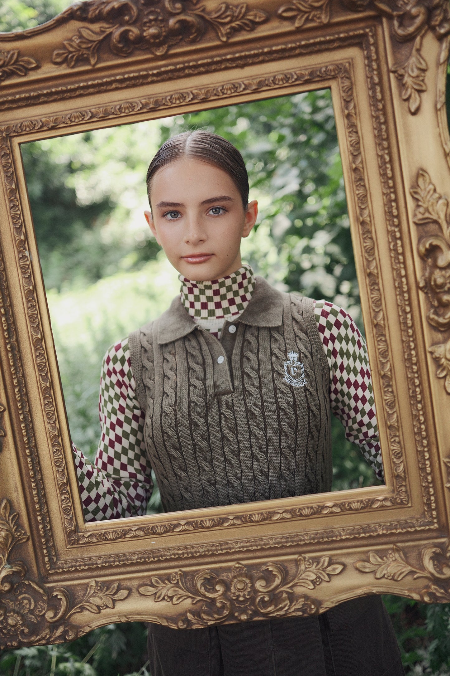 VALENTINA GREEN TINY CHECKED KNIT TURTLENECK