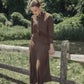VALENTINA BROWN DENIM CONTRAST SEAM MAXI SKIRT