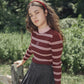 VALENTINA BURGUNDY RIBBED KNIT STRIPE TURTLENECK