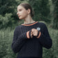 VALENTINA NAVY CABLE KNIT TRIM CREST SWEATER