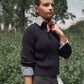 VALENTINA NAVY STRIPE COLLAR CABLE KNIT SWEATER