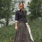 VALENTINA BLACK MIX DENIM PLEATED SKIRT