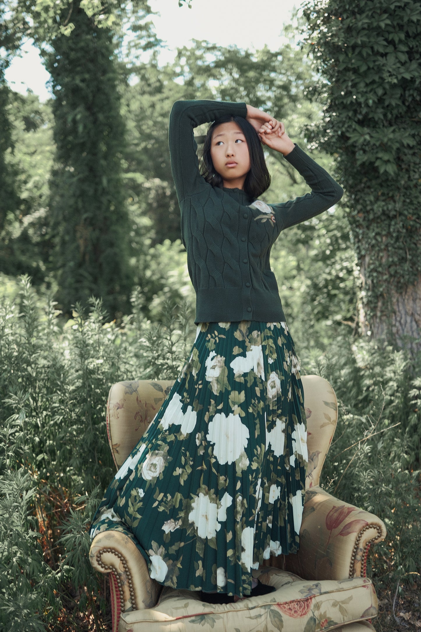 VALENTINA GREEN PAINTED CABLE KNIT CARDIGAN