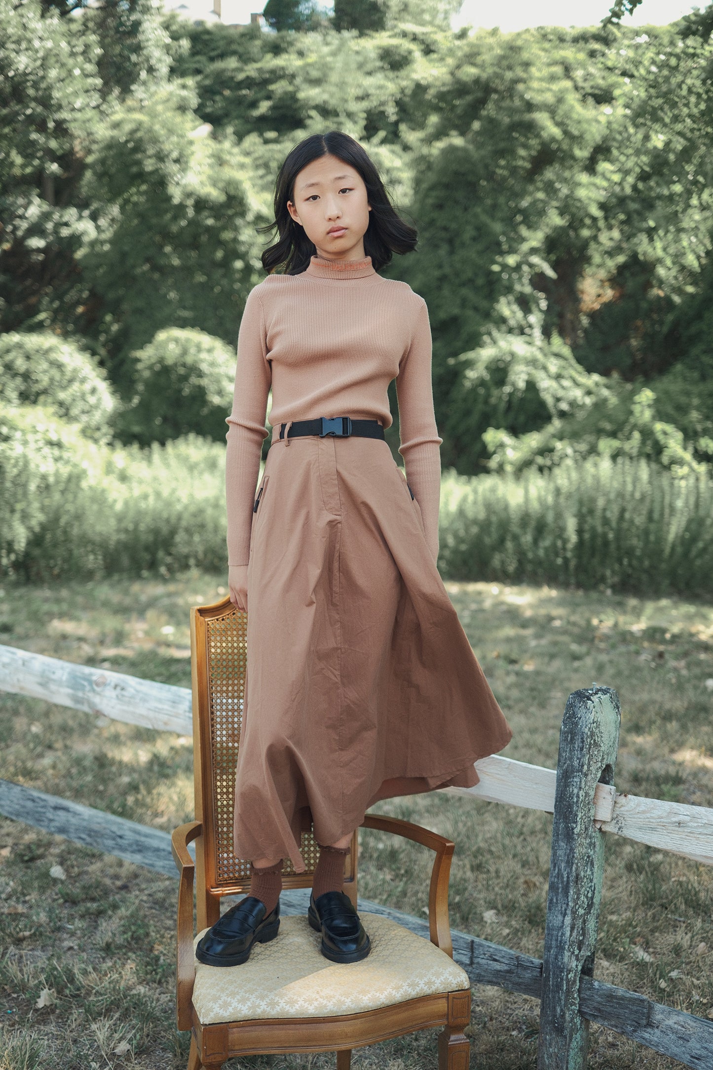 VALENTINA CAMEL BELT WAISTED MIDI SKIRT