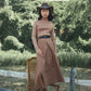 VALENTINA CAMEL BELT WAISTED MIDI SKIRT