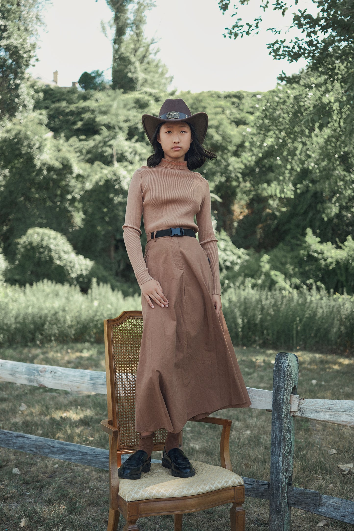 VALENTINA CAMEL BELT WAISTED MIDI SKIRT