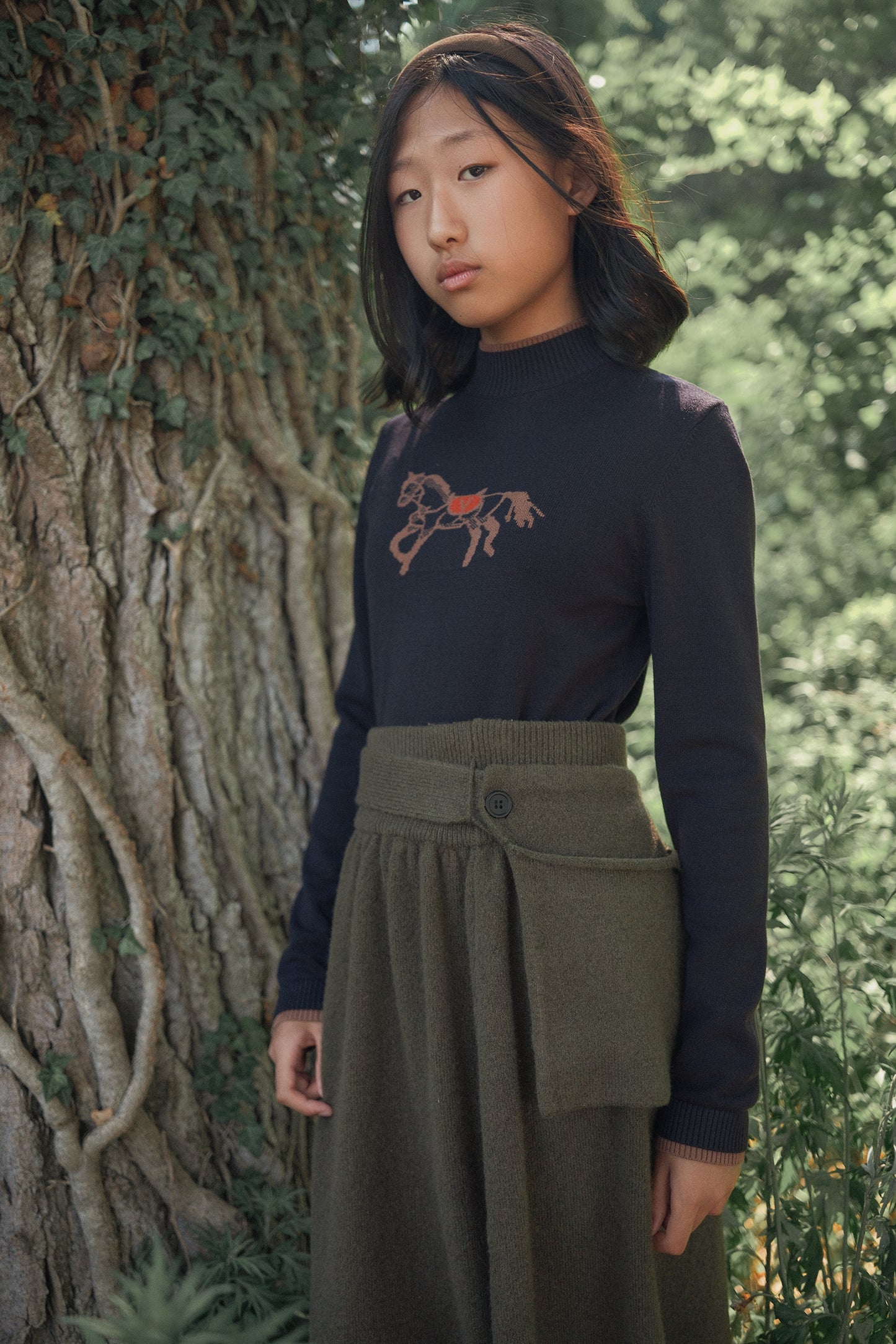 VALENTINA GREEN POUCH KNIT SKIRT