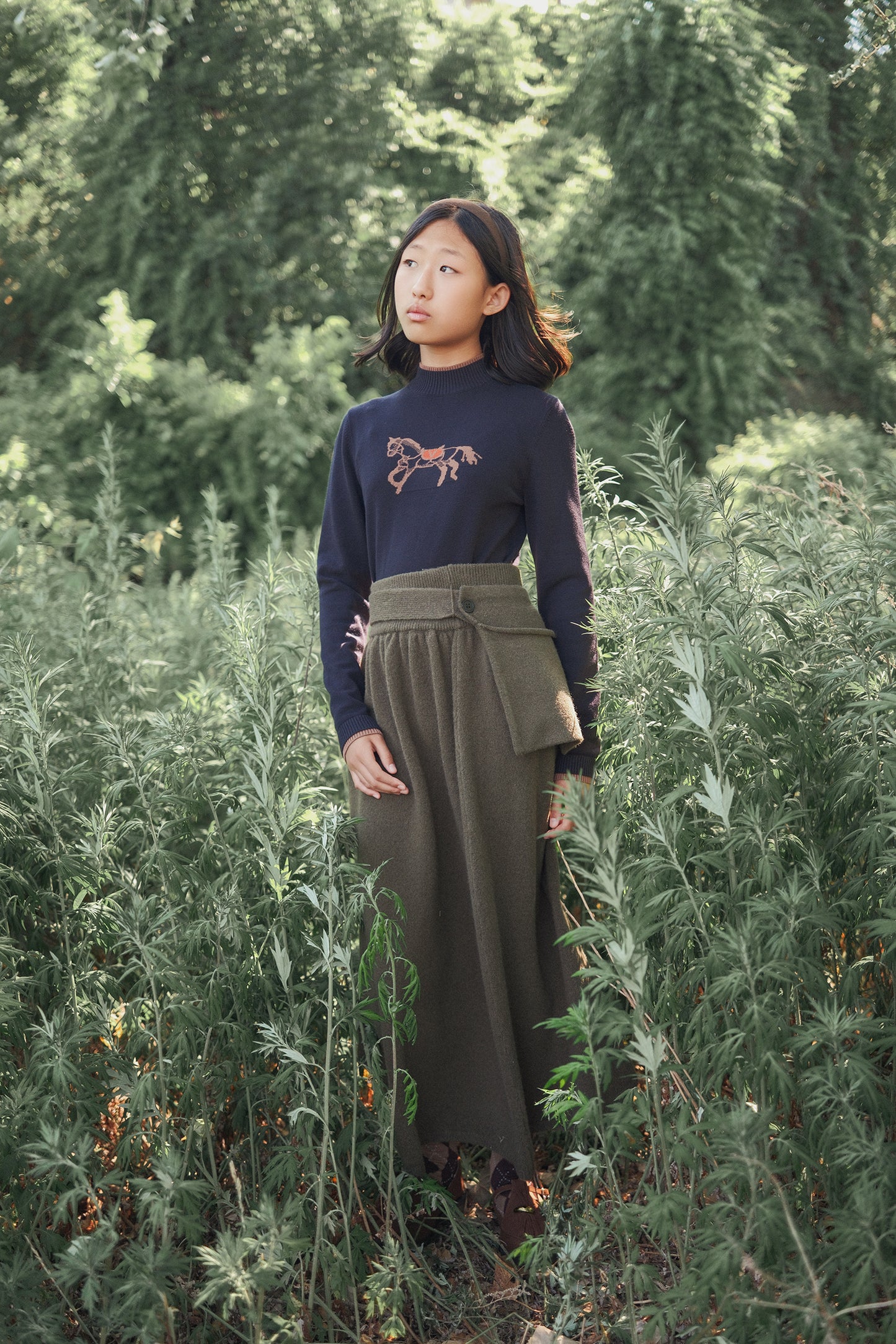 VALENTINA GREEN POUCH KNIT SKIRT