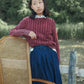 VALENTINA BURGUNDY FITTED CABLE KNIT SWEATER