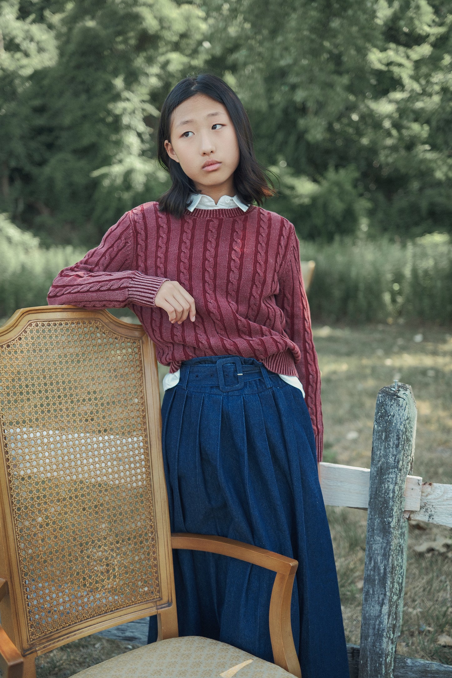 VALENTINA BURGUNDY FITTED CABLE KNIT SWEATER