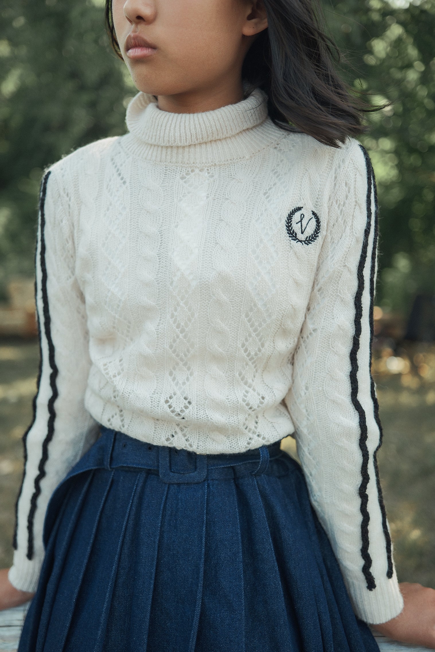トップス Snap Turtleneck-Calico Print Pointelle VALENTINA CREAM POINTELLE CABLE KNIT TURTLENECK – Luibelle
