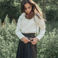 VALENTINA CHARCOAL CHEVRON WOOL PINSTRIPED SKIRT
