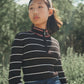 VALENTINA BLACK STRIPE HALF ZIP KNIT TURTLENECK SWEATER