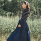 VALENTINA BLUE DENIM BUCKLE PLEATED MAXI SKIRT